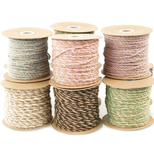 Bi-Colored Jute Twine Cord Rope Ribbon, 5/64-Inch or 2.5 mm, 50-Yard