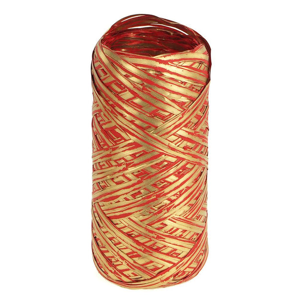 Synthetic Wraphia Raffia Roll, 5mm, 54 Yards, Metallic Red