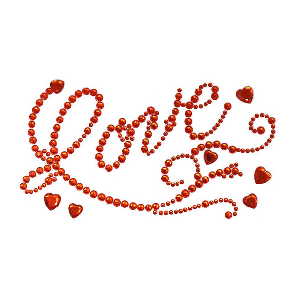 Flourished 'Love' Script and Hearts Rhinestone Stickers, Red, 7-Inch, 6-Piece