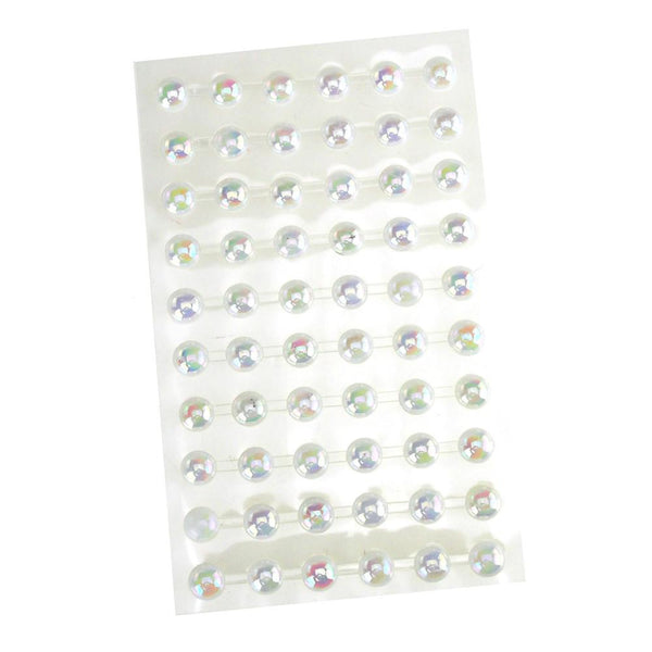 Self Adhesive Round Plastic Pearls, 10mm, 60-count, Iridescent White