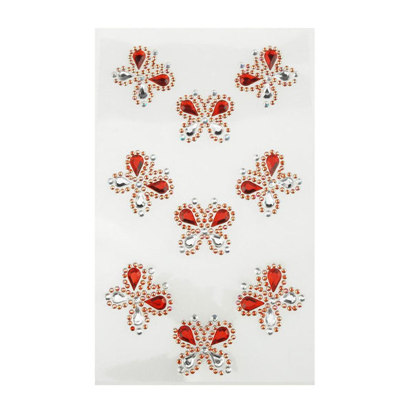 Self Adhesive Butterfly Rhinestone Stickers, 9-count, Red