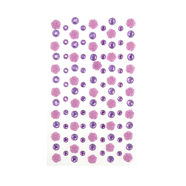 Rose and Flatback Gem Adhesive Rhinestone Stickers, Lavender, 105-Piece