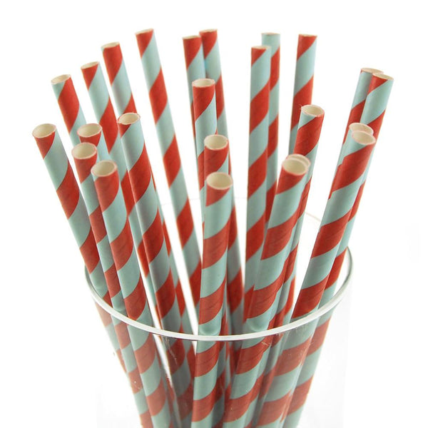 Candy Striped Paper Straws, 7-3/4-inch, 25-Piece, Red/Light Blue