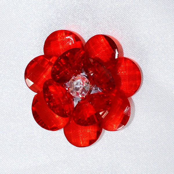 Flower Crystal Lotus, Round Edge, 1-3/4-inch, 6-Piece, Red