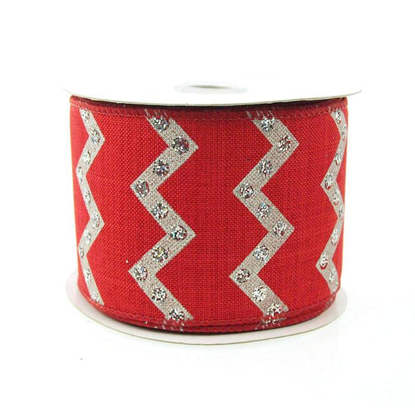 Chevron Glitters Canvas Ribbon, 2-1/2-inch, 10-yard, Red