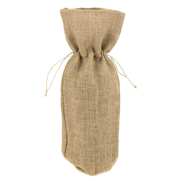 Burlap Wine Bag with Drawstrings, Natural, 15-Inch