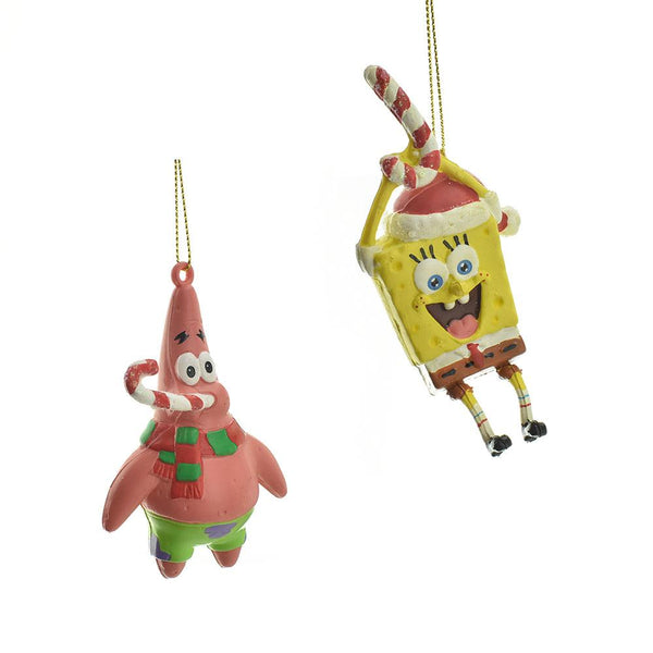 Spongebob and Patrick with Candycane Ornaments, 4-Inch, 2-Piece