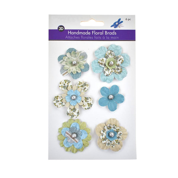 Paper Craft Floral Brads, 6-Piece, Meadow