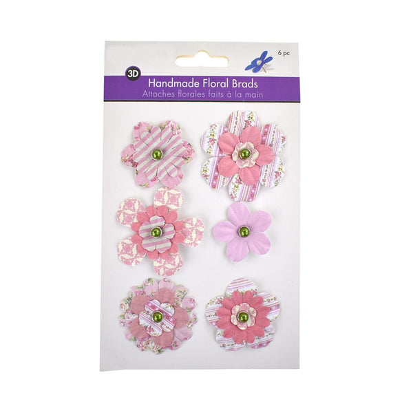 Paper Craft Floral Brads, 6-Piece, Pretty