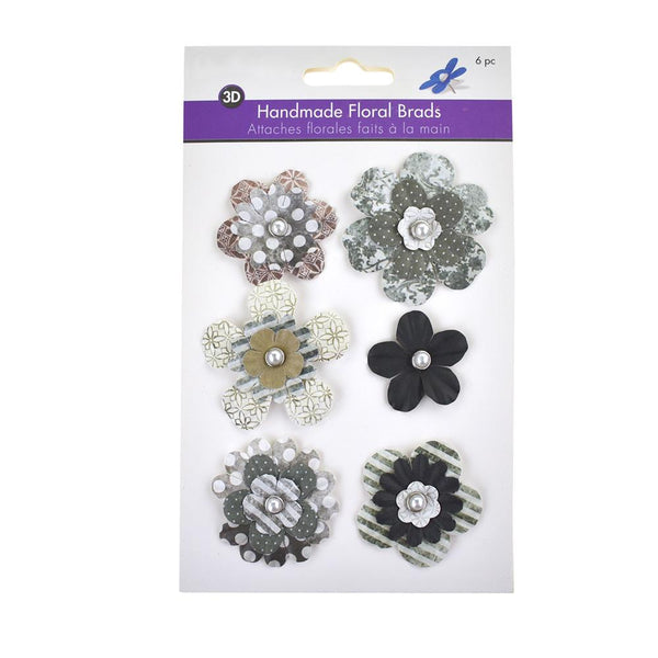 Paper Craft Floral Brads, 6-Piece, Classic