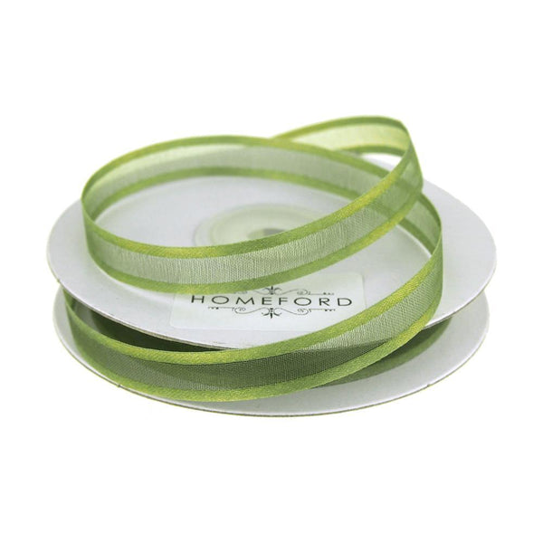 Satin Edge Sheer Organza Ribbon, 3/8-Inch, 25 Yards, Moss Green