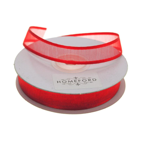 Satin-Edge Sheer Organza Ribbon, 5/8-Inch, 25 Yards, Red