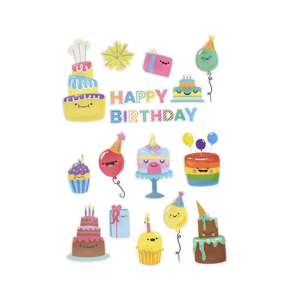 Multicolored "Happy Birthday" 3D Paper Craft Stickers, 16-Piece