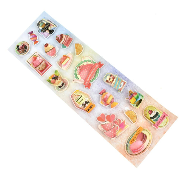 Tea Time & Sweets 3D Fancy Paper Stickers, 18-Piece