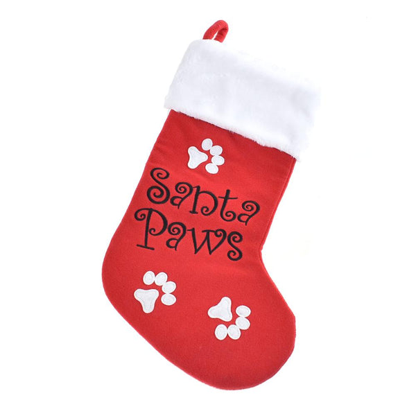 Santa Paws Christmas Stocking with Faux Fur Cuff, Red, 17-1/2-Inch