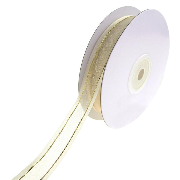 Gold-Lined Satin Edge Organza Ribbon, Antique White, 5/8-Inch, 25-Yard