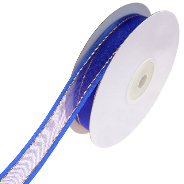 Gold-Lined Satin Edge Organza Ribbon, Royal Blue, 5/8-Inch, 25-Yard