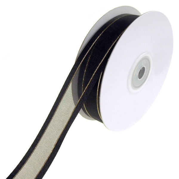 Gold-Lined Satin Edge Organza Ribbon, Black, 7/8-Inch, 25-Yard