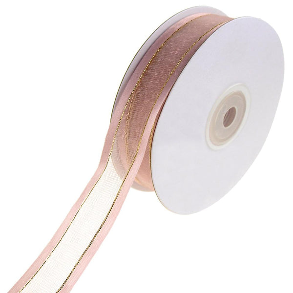 Gold-Lined Satin Edge Organza Ribbon, Blush, 7/8-Inch, 25-Yard