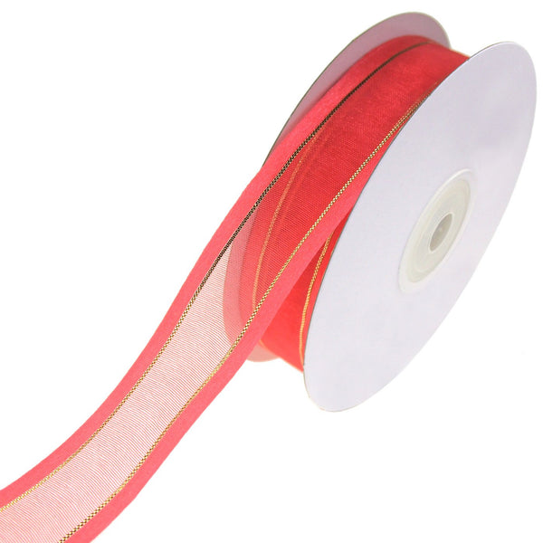 Gold-Lined Satin Edge Organza Ribbon, Coral, 7/8-Inch, 25-Yard