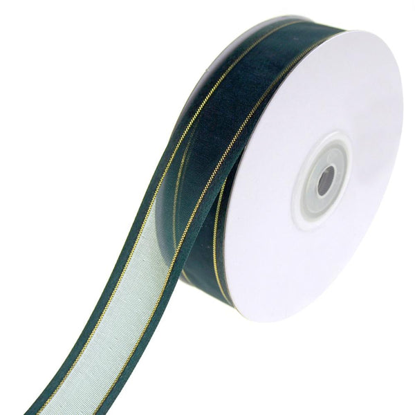 Gold-Lined Satin Edge Organza Ribbon, Hunter, 7/8-Inch, 25-Yard