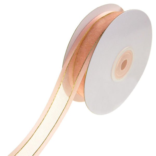 Gold-Lined Satin Edge Organza Ribbon, Light Peach, 7/8-Inch, 25-Yard