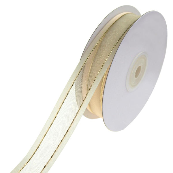 Gold-Lined Satin Edge Organza Ribbon, Ivory, 7/8-Inch, 25-Yard