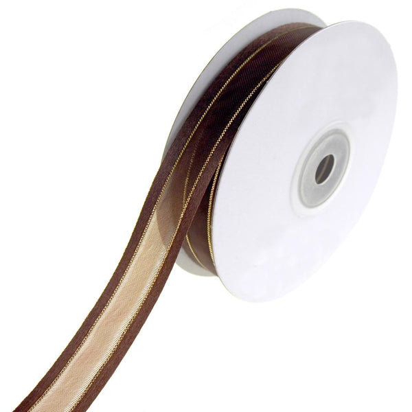 Gold-Lined Satin Edge Organza Ribbon, Brown, 7/8-Inch, 25-Yard