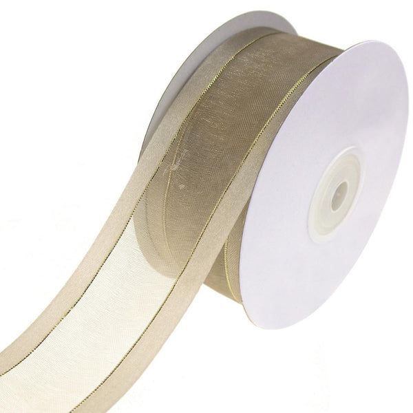 Gold-Lined Satin Edge Organza Ribbon, Toffee, 1-1/2-Inch, 25-Yard