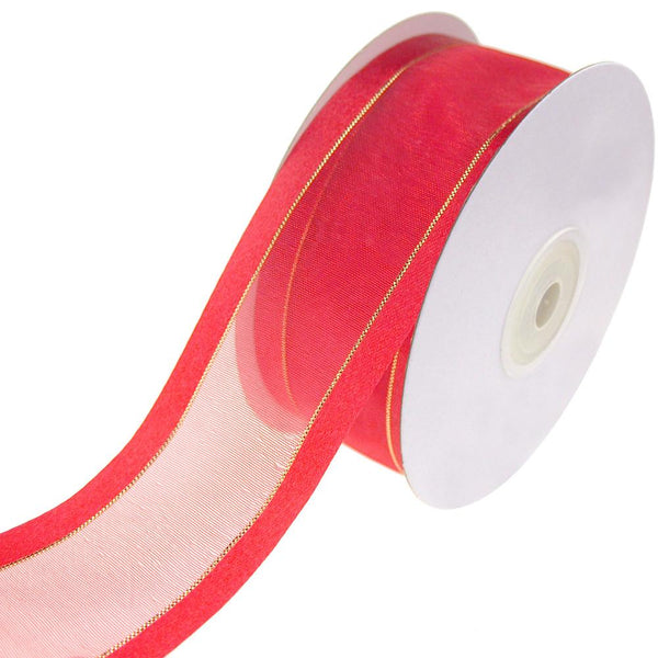 Gold-Lined Satin Edge Organza Ribbon, Coral, 1-1/2-Inch, 25-Yard