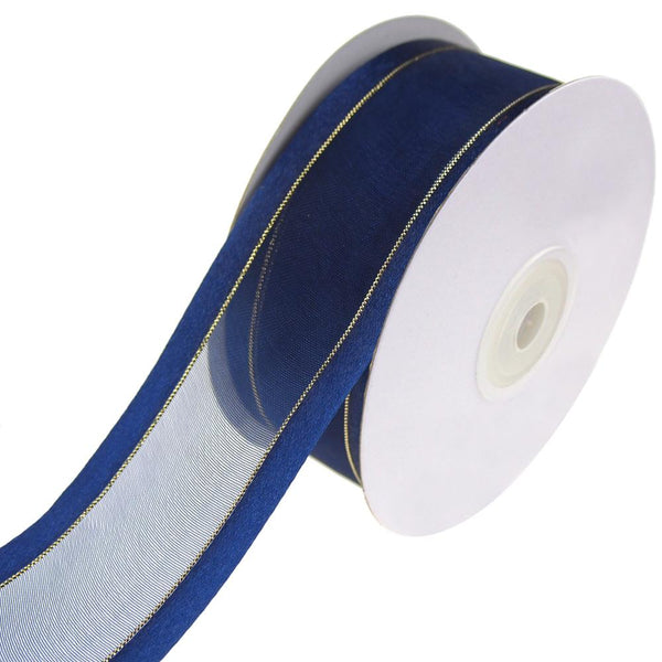 Gold-Lined Satin Edge Organza Ribbon, Navy, 1-1/2-Inch, 25-Yard