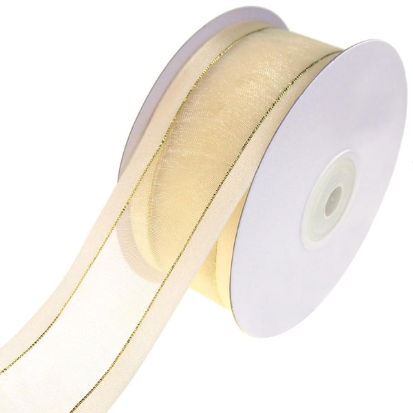 Gold-Lined Satin Edge Organza Ribbon, Ivory, 1-1/2-Inch, 25-Yard