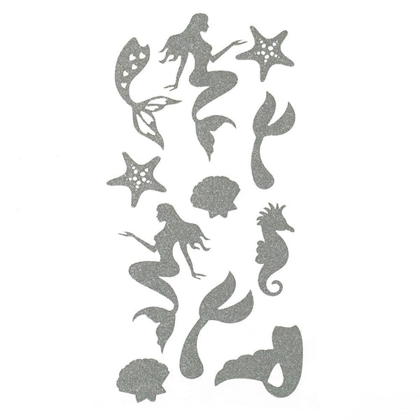 Under The Sea Mermaid Glitter Craft Stickers, Silver, 11-Piece