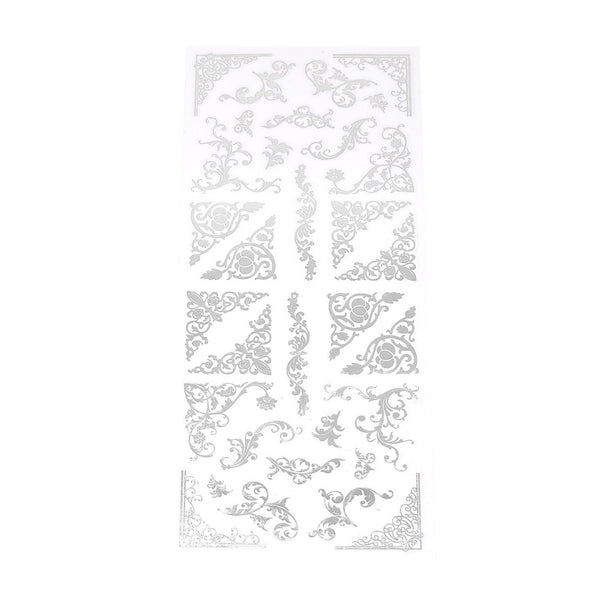 Elegant Scroll Swirl Foil Corner Stickers, 32-Piece, Silver