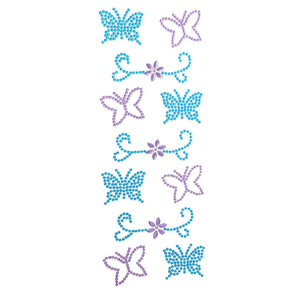 Floral Butterfly Gem Art Craft 3D Stickers, Blue/Lavender, 11-Piece