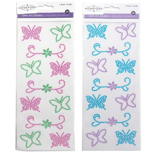 Floral Butterfly Gem Art Craft 3D Stickers, 11-Piece