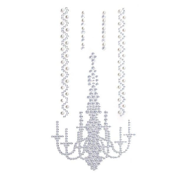 Chandelier Gem Art Pearl Craft 3D Stickers, Silver, 5-Piece