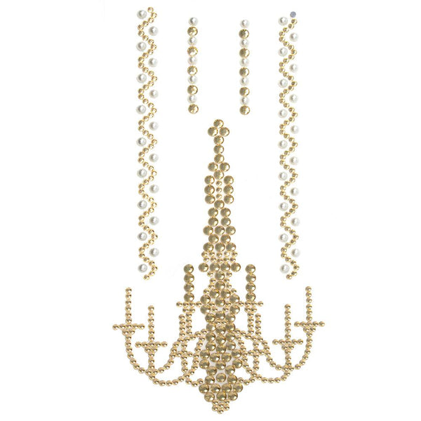 Chandelier Gem Art Pearl Craft 3D Stickers, Gold, 5-Piece