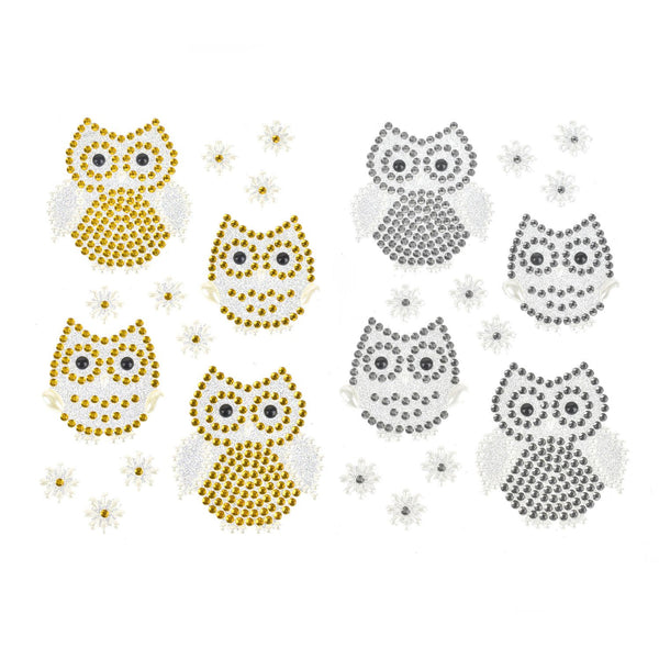 Owl and Flower Gem Art Stickers, 13-Piece