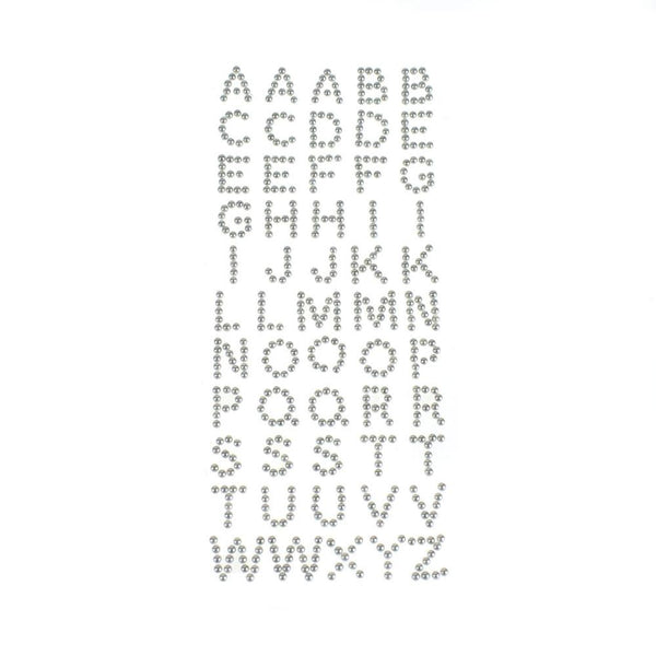 Beaded Pearl Alphabet Letter Stickers, 1/2-Inch, 55-Piece, Silver