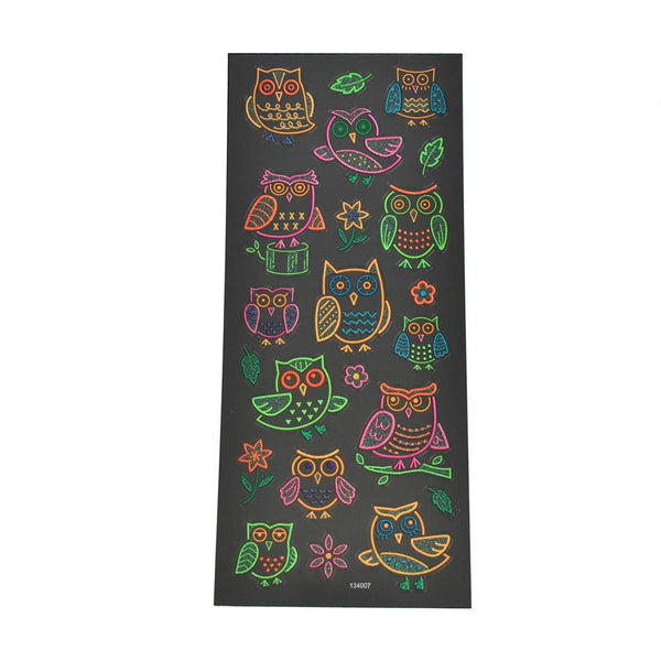 Owl Clear Glitter Neon Stickers, 22-Piece