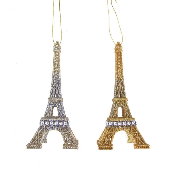 Acrylic Glittered Eiffel Tower Ornaments, Gold and Silver, 6-1/4-Inch, 2-Piece