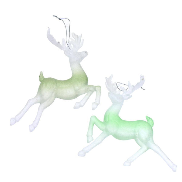 Plastic Frosted Glitter Reindeer Ornaments, 6-Inch, 2-Piece