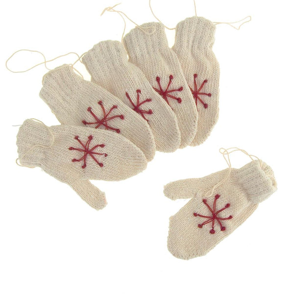 Hanging Woven Mini Mitten Christmas Tree Ornaments, 3-1/2-Inch, 6-Count