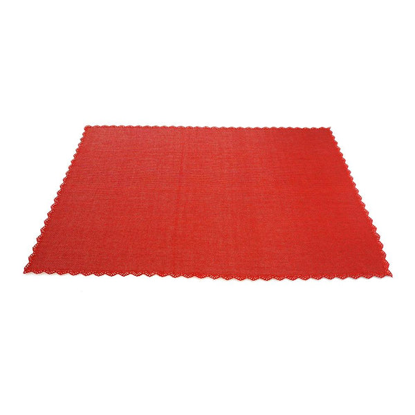 Faux Jute Placemat with Picot Lace Edge, Red, 19-Inch, 10-Count