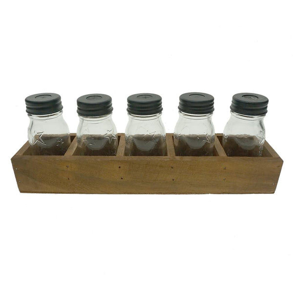 Mini Jars With Wood Holder, 5-Piece