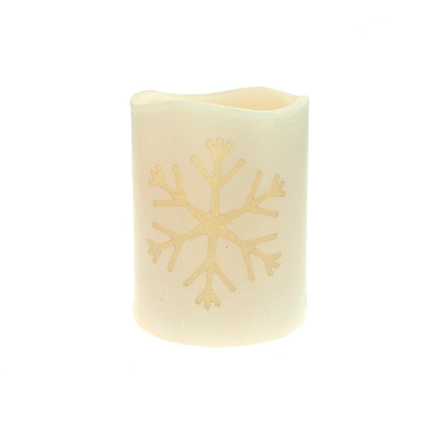 Flameless Essence Glow Snowflake LED Christmas Candle with Built-In Timer, Ivory, 3-1/2-Inch