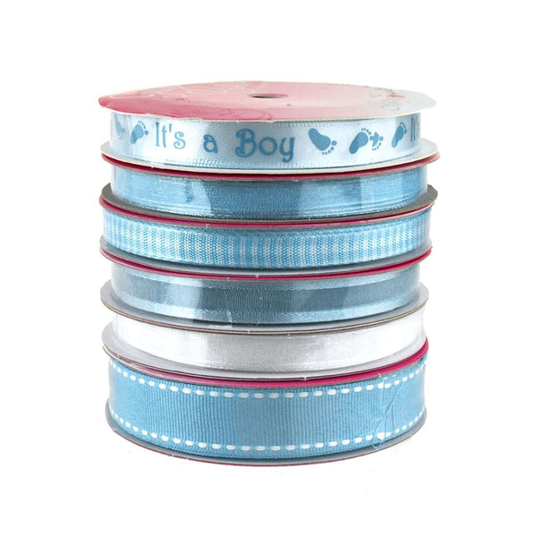 Baby Boy Petite Blue Bobbin Ribbon, Multi-Pack, 6 Rolls