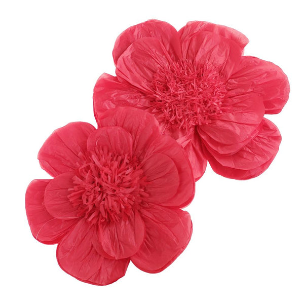 Paper Scalloped Magnolia Wall Flower, Fuchsia, Assorted Sizes, 2-Piece