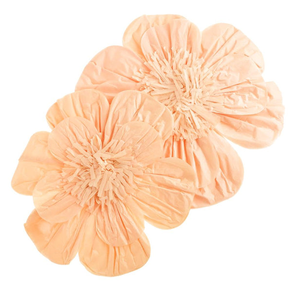 Paper Scalloped Magnolia Wall Flower, Peach, Assorted Sizes, 2-Piece